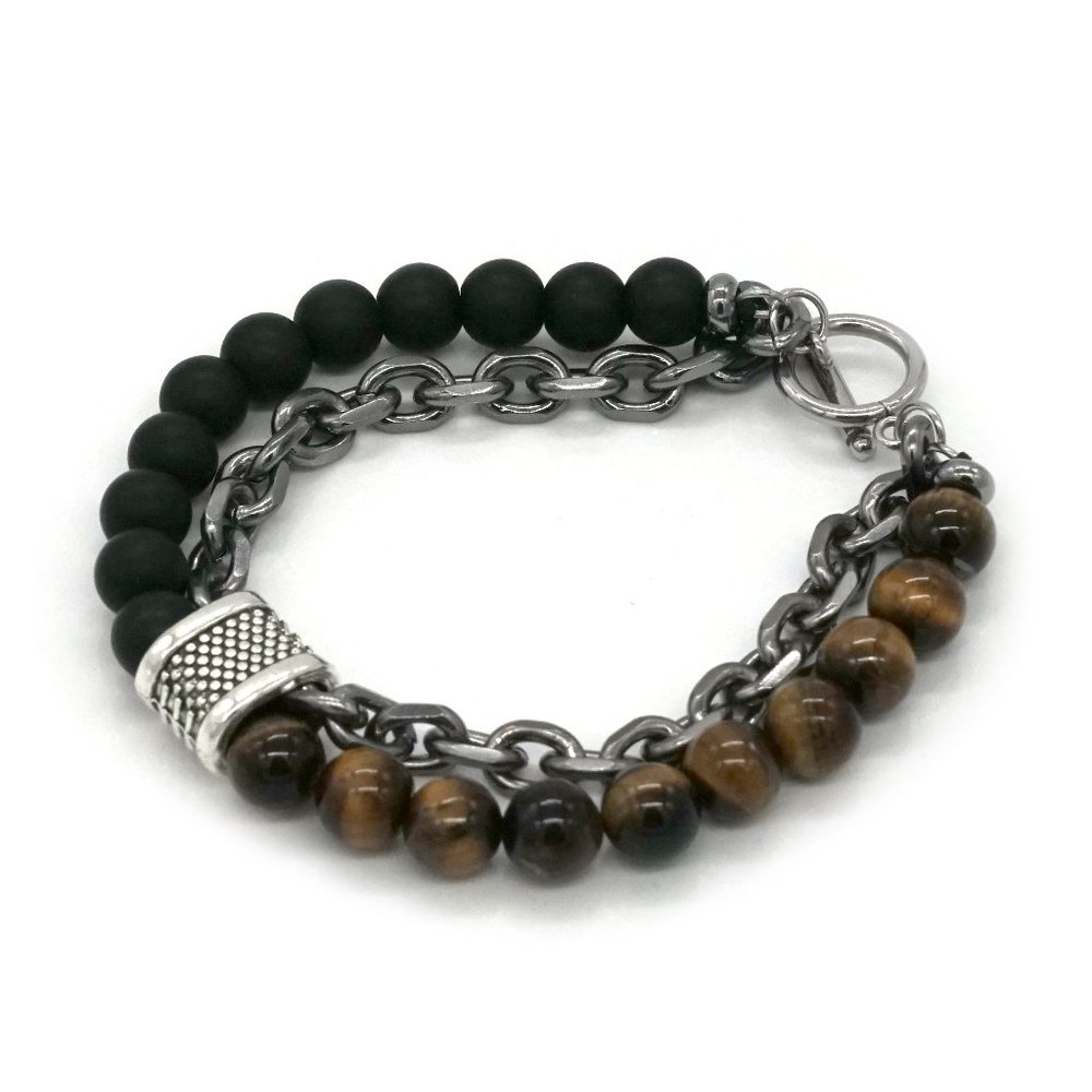 🎉HOSTESS PICK🎉 Bracelet Tiger's Eye Lava Rock Steel Chain Unisex. - Picture 1 of 2